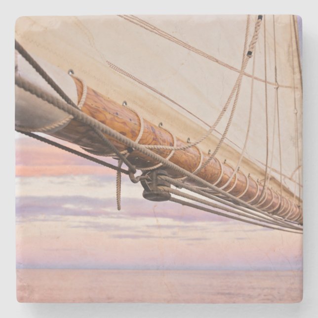 Close-Up Of Sail And Ropes | Maine, Camden Stone Coaster (Front)