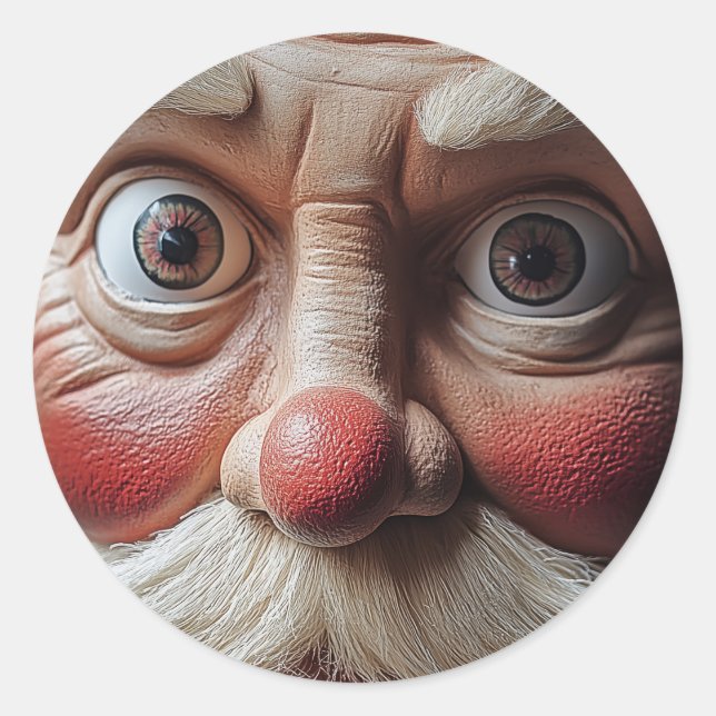 Close-Up of Santa’s Surprised Expression Classic Round Sticker (Front)