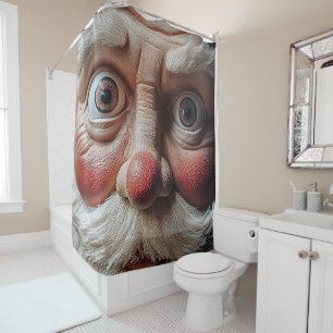Close-Up of Santa’s Surprised Expression Shower Curtain