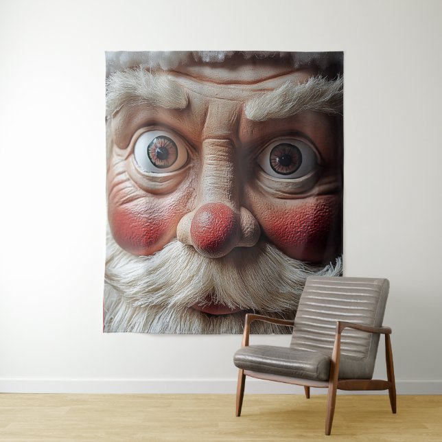 Close-Up of Santa’s Surprised Expression Tapestry (In Situ)