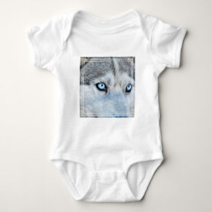 Close up of Siberian Husky with Blue Eyes Baby Bodysuit