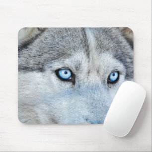 Close up of Siberian Husky with Blue Eyes Mouse Pad