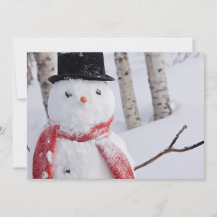 Close-Up of Snowman with Scarf and Top Hat Holiday Card