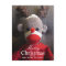 Close-up of sock monkey face with antlers, red