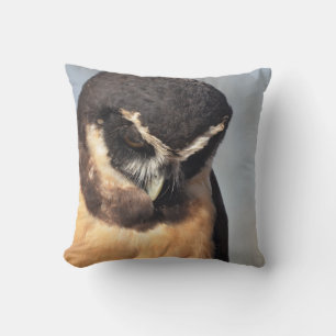 Close up of Spectacled Owl looking down angry port Cushion