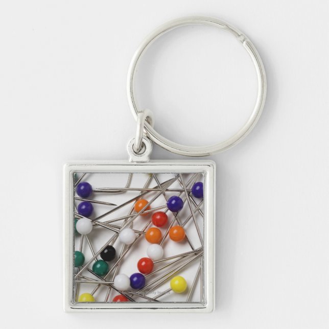 Close-up of straight pins key ring (Front)
