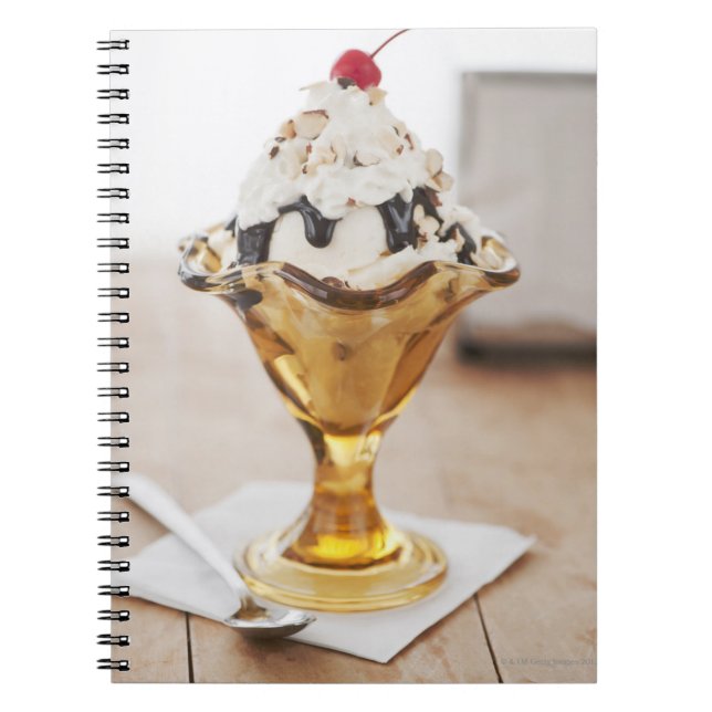 Close up of sundae with cherry on top notebook (Front)