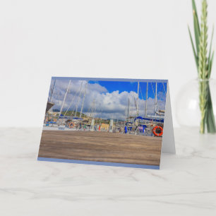 close-up of the quay of a marina invitation card