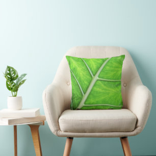 Close-up Of Tropical Nature Green Leaf Photography Cushion