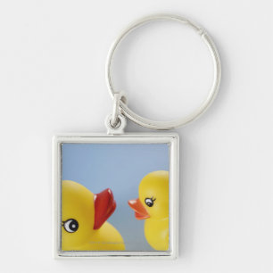 Close-up of two rubber ducks key ring