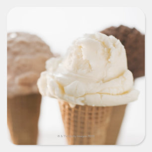 Close up of various ice cream cones square sticker