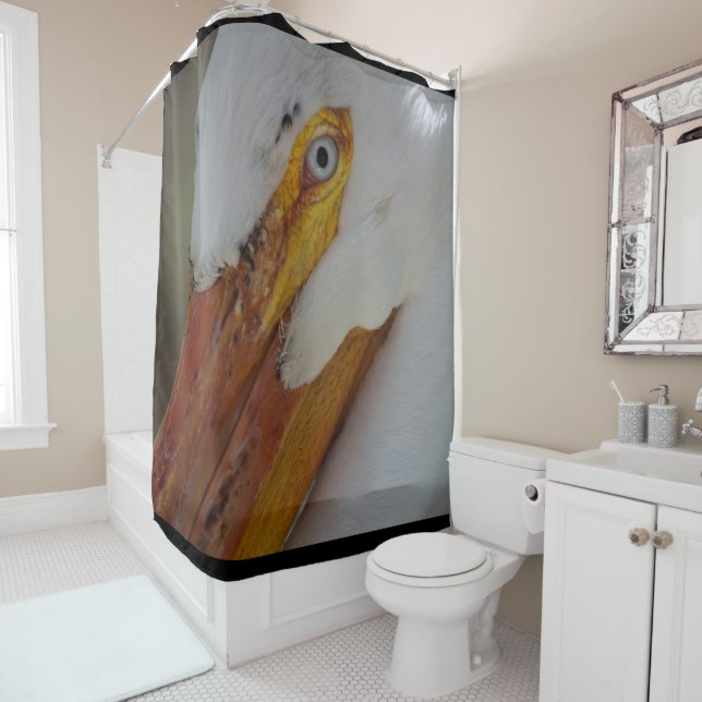 Close Up of White Pelican with Blue Eye Shower Curtain (In Situ)