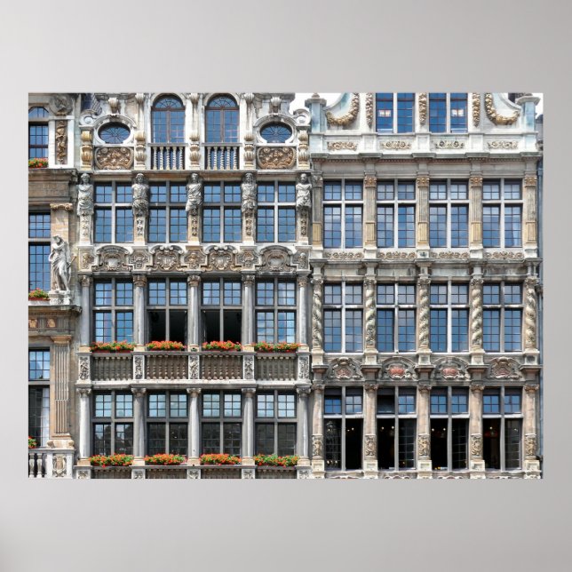 Close up of windows of famous guildhalls in Grote  Poster (Front)