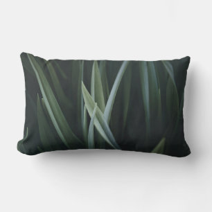 Close up photo of green linear leaves lumbar cushion