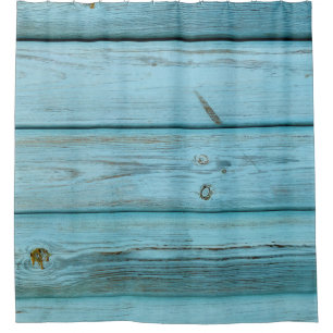 Close-up photo of green planks shower curtain
