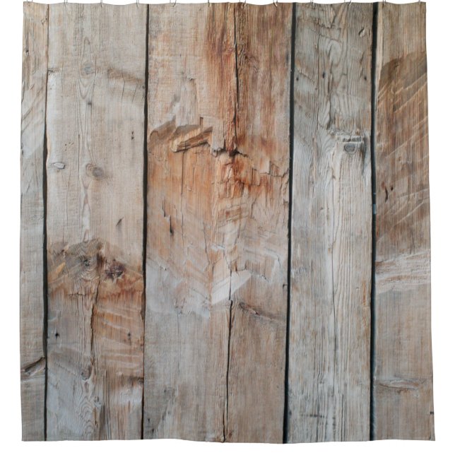 Close up photo of wooden panel shower curtain (Front)