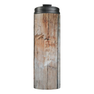 Close up photo of wooden panel thermal tumbler