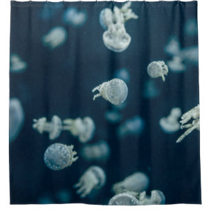 CLOSE-UP PHOTOGRAPHY OF JELLYFISH SHOWER CURTAIN