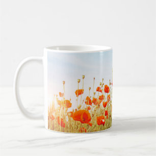 Close up poppies on field. Wild flowers in springt Coffee Mug