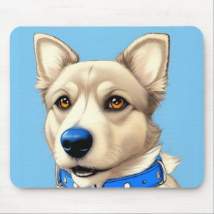 Close-Up Portrait of a Dog Wearing a Blue Collar Mouse Pad