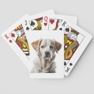 Close-Up Portrait of a Sweet-Faced Dog Playing Cards