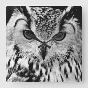Close Up Portrait Of Eurasian Eagle-owl Square Wall Clock