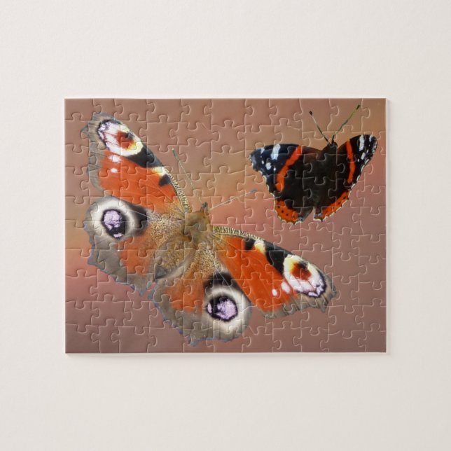 Close up Puzzle: Peacock and Atalanta Butterfly Jigsaw Puzzle (Horizontal)