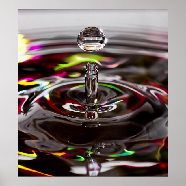 Close Up Rain Drop of Water in a Rainbow Pond Poster (Front)