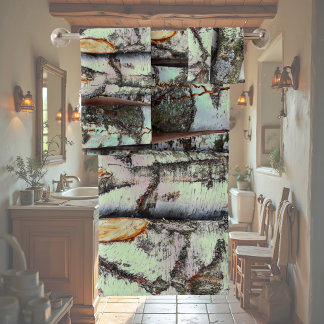 Close-up scene of birch log stumps, rustic charm bath towel set