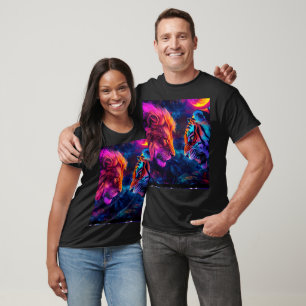 Close-up split face of a majestic lion on the left T-Shirt