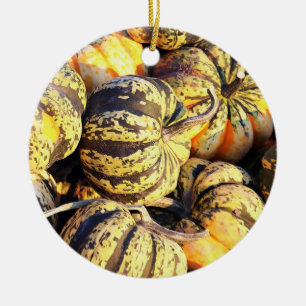 Close Up Stripey Pumpkins Ceramic Ornament