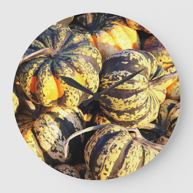 Close Up Stripey Pumpkins  Large Clock (Front)
