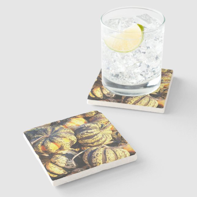 Close Up Stripey Pumpkins  Stone Coaster (Side)