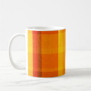 close-up texture with a chequered cloth  coffee mug