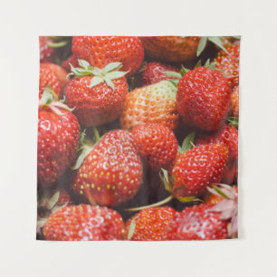 Close-up view on fresh summer strawberry with vint tapestry