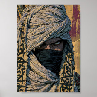 Close-Up Wrapped Warrior with Glowing Eye Poster