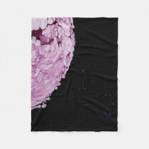 Close view of pink planet cartoon image fleece blanket