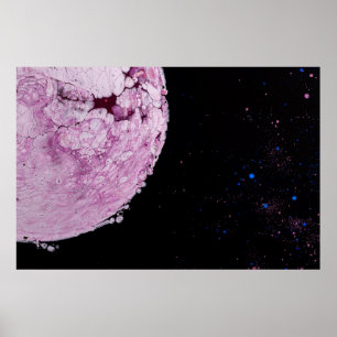 Close view of pink planet cartoon image poster