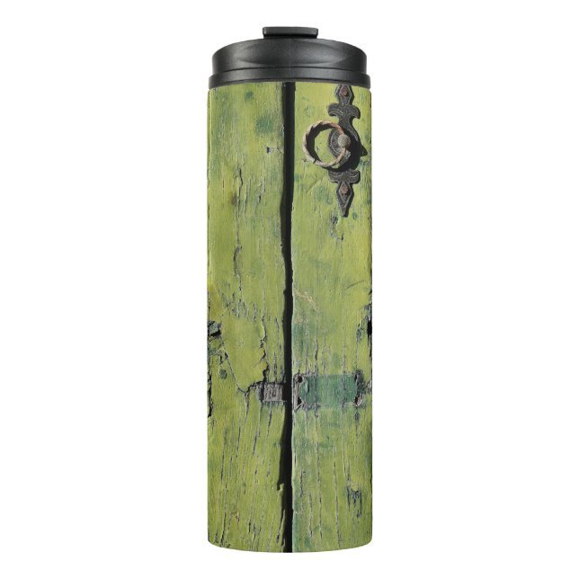 Closed brown wooden 2-panel door thermal tumbler (Front)