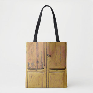 Closed brown wooden cabinet tote bag