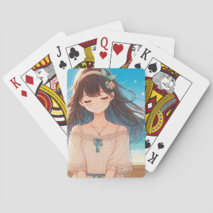 Closed Eyes Girl Playing Cards
