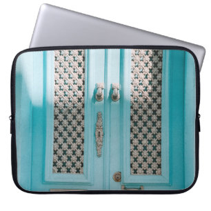 CLOSED TEAL FRENCH DOORS LAPTOP SLEEVE