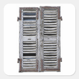Closed window with old wood shutters square sticker