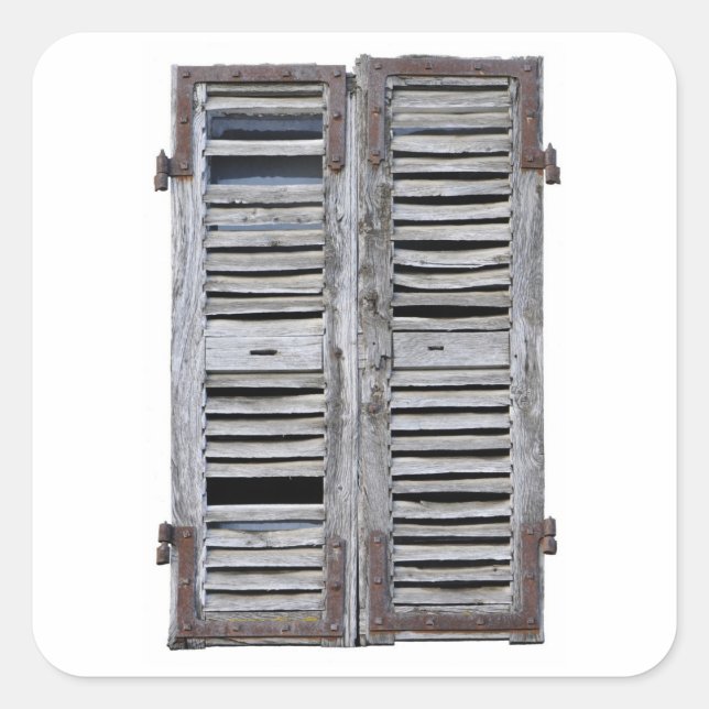 Closed window with old wood shutters square sticker (Front)