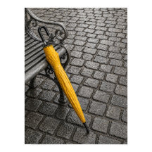 Closed Yellow Umbrella Beside Park Bench