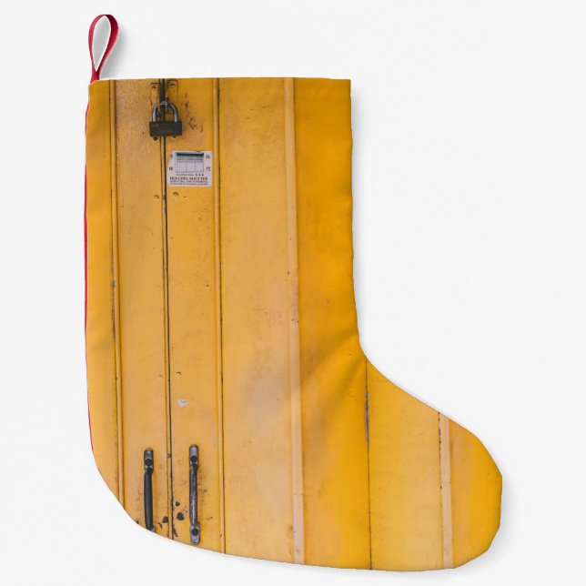 CLOSED YELLOW WOODEN DOOR WITH PADLOCK SMALL CHRISTMAS STOCKING (Front)