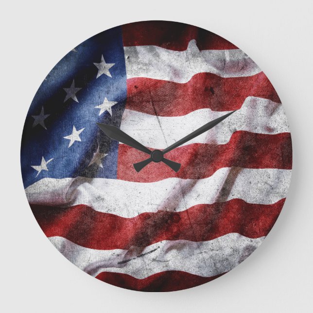Closeup grunge American flag. Large Clock (Front)