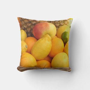 Closeup image of a basket with fruits cushion