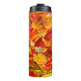 Closeup macro texture fragment of oil painting fin thermal tumbler