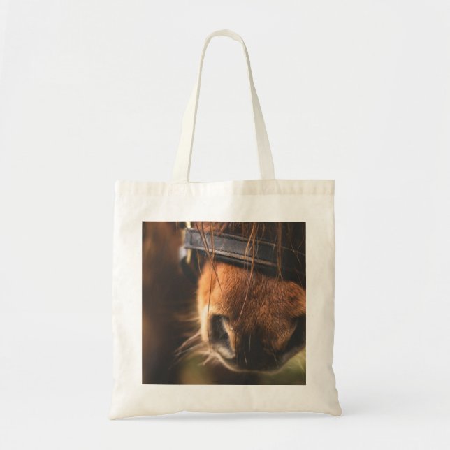 Closeup of a Cute Brown Horse Nose Tote Bag (Front)
